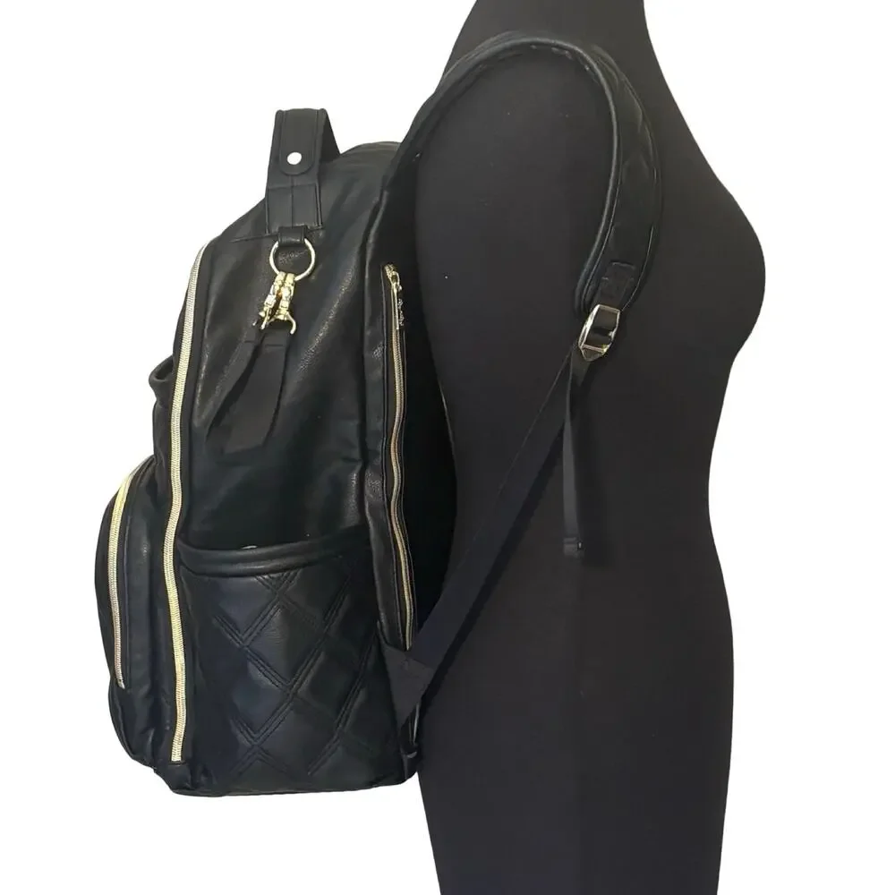 Itzy Ritzy Boss Diaper Bag Backpack Black Quilted Vegan Leather - Picture 5 of 13